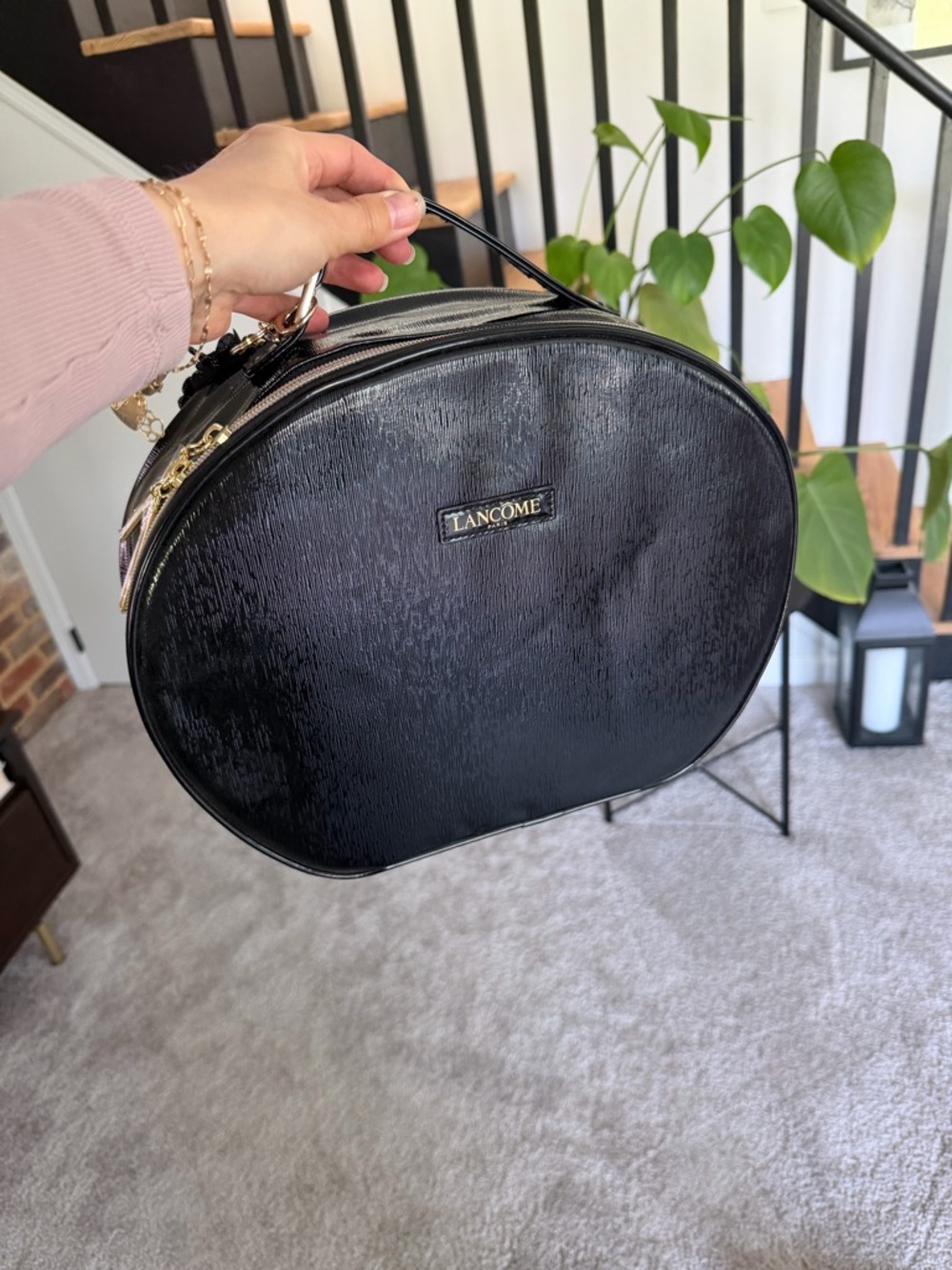 Lancôme Black Oval Cosmetic Case with Top Handle